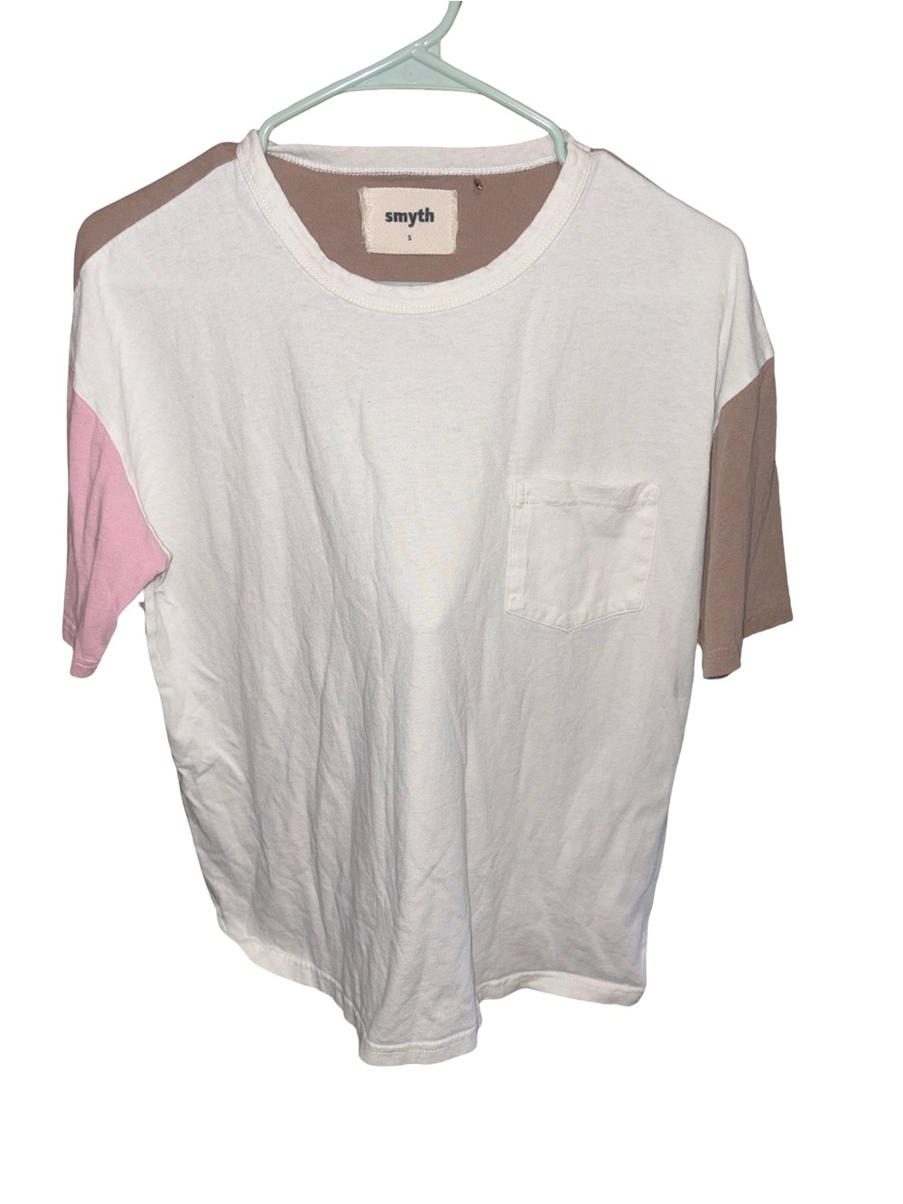 Smythe Kids Colorblock Short Sleeve Tee in White, Pink & Tan